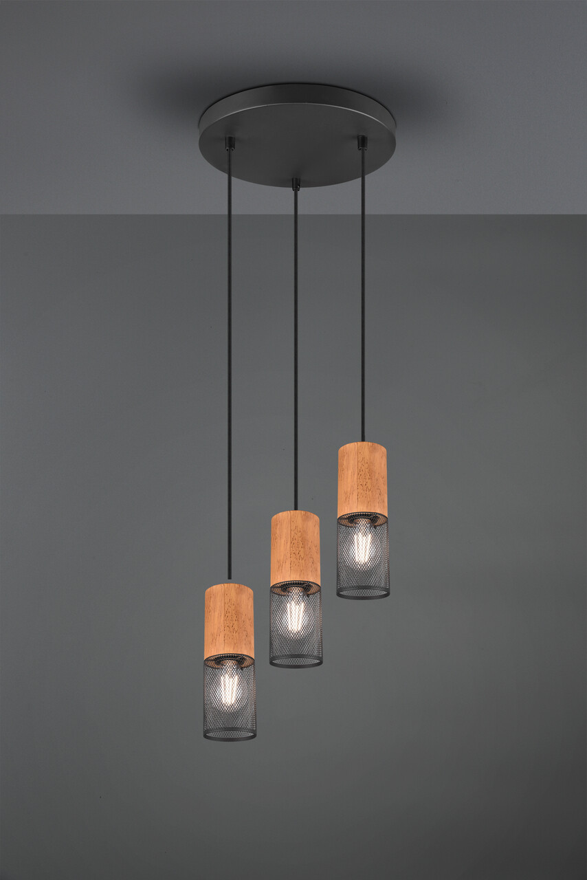 Lustra Tosh, TRIO, 28x150 cm, 40W, 3x E27, metal, negru mat/natur - imagine 5